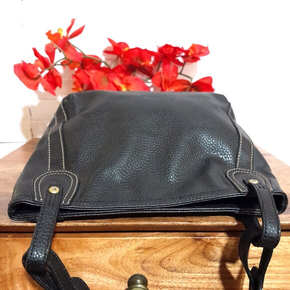 Y2k Liz Claiborne Black Poly Vinyl Tote Bag Minimalist Classic Pretty Style - Picture 9 of 11